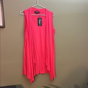 Red Coral Vibrant Pink Sleeveless Tank Top Tunic with a Front Overlay